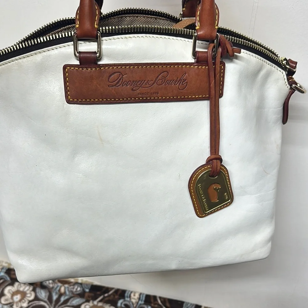 Dooney & Bourke White and Brown Satchel with Leather Accents